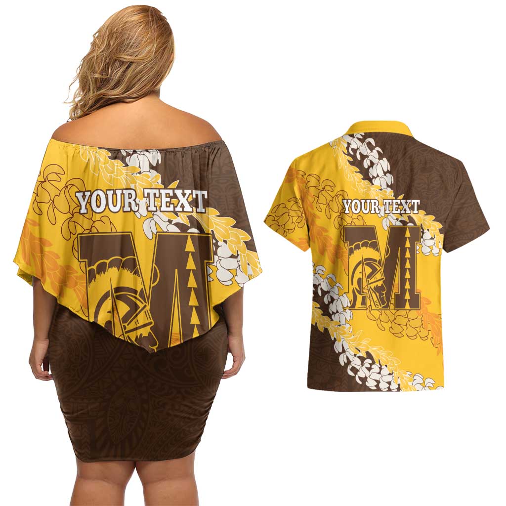 Personalized Mililani Hawaii High School Couples Matching Off Shoulder Short Dress and Hawaiian Shirt Puakenikeni Lei Hawaiian Pattern - Polynesian Pride