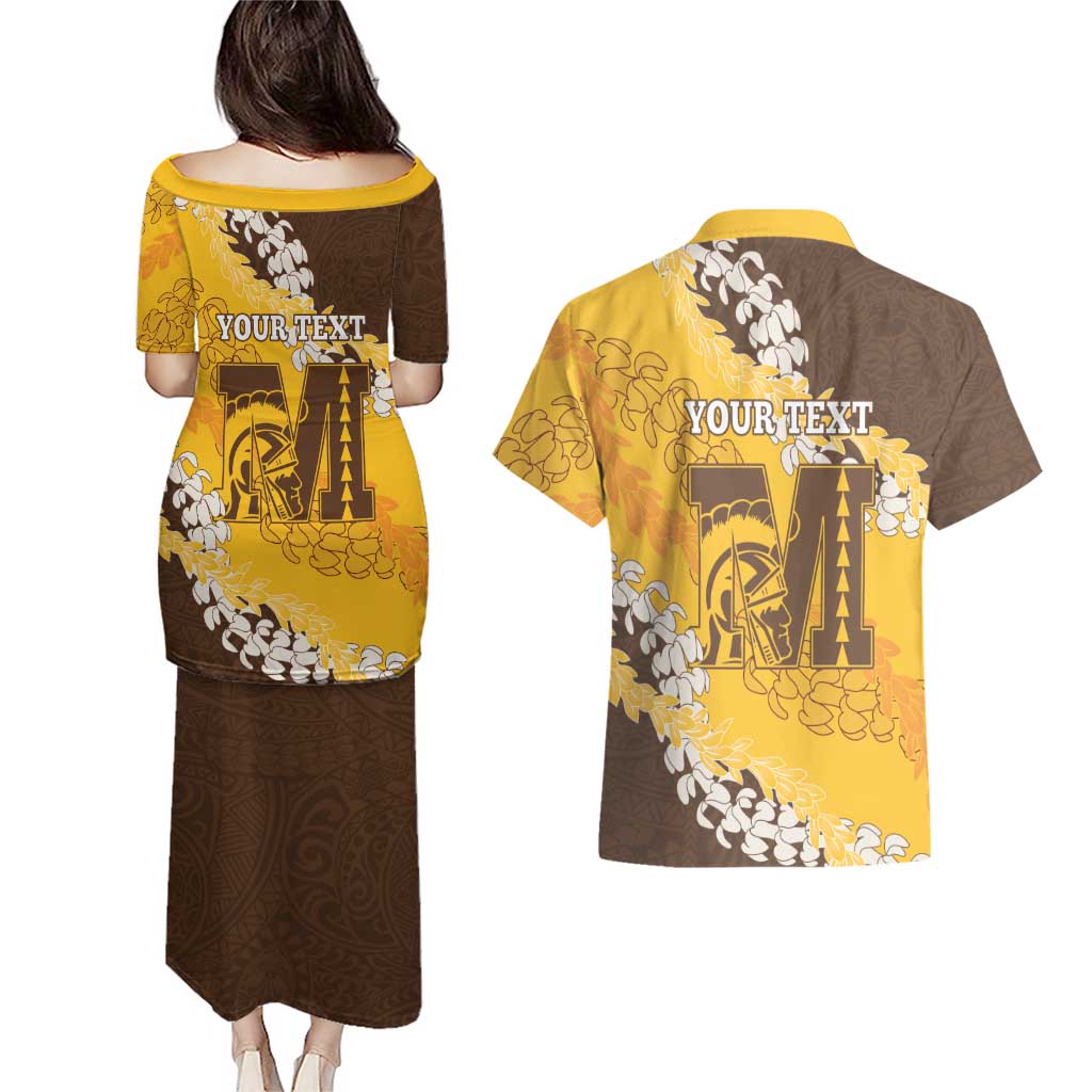 Personalized Mililani Hawaii High School Couples Matching Puletasi and Hawaiian Shirt Puakenikeni Lei Hawaiian Pattern - Polynesian Pride