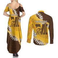 Personalized Mililani Hawaii High School Couples Matching Summer Maxi Dress and Long Sleeve Button Shirt Puakenikeni Lei Hawaiian Pattern - Polynesian Pride