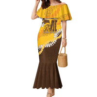 Personalized Mililani Hawaii High School Family Matching Mermaid Dress and Hawaiian Shirt Puakenikeni Lei Hawaiian Pattern LT14 Mom's Dress Yellow - Polynesian Pride