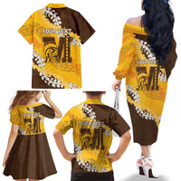 Personalized Mililani Hawaii High School Family Matching Off The Shoulder Long Sleeve Dress and Hawaiian Shirt Puakenikeni Lei Hawaiian Pattern LT14 - Polynesian Pride