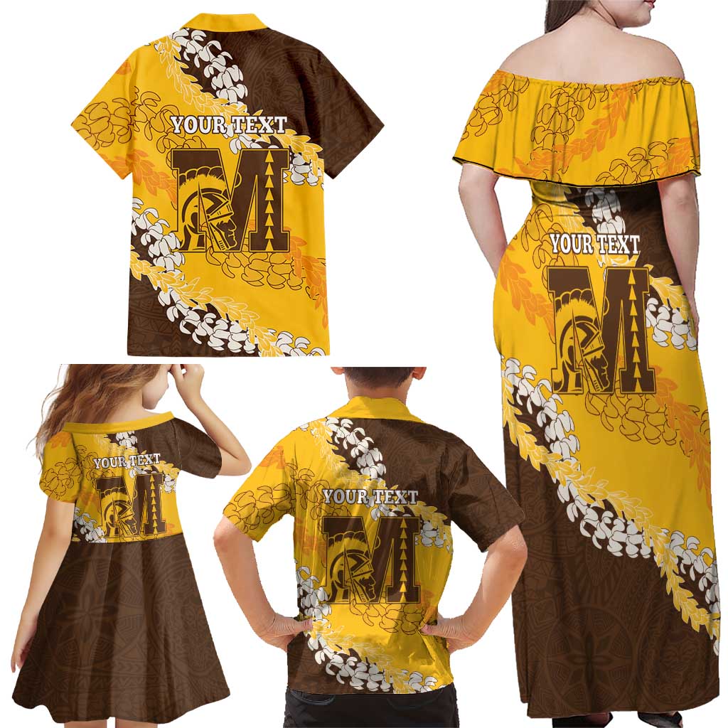 Personalized Mililani Hawaii High School Family Matching Off Shoulder Maxi Dress and Hawaiian Shirt Puakenikeni Lei Hawaiian Pattern LT14 - Polynesian Pride
