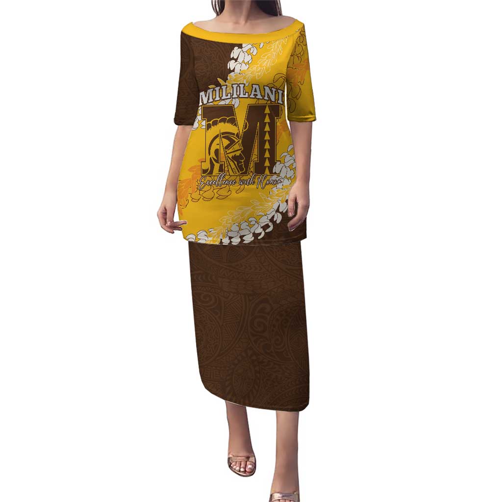 Personalized Mililani Hawaii High School Family Matching Puletasi and Hawaiian Shirt Puakenikeni Lei Hawaiian Pattern - Polynesian Pride