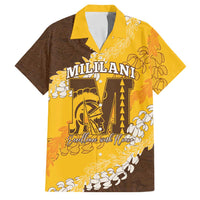 Personalized Mililani Hawaii High School Family Matching Summer Maxi Dress and Hawaiian Shirt Puakenikeni Lei Hawaiian Pattern LT14 Dad's Shirt - Short Sleeve Yellow - Polynesian Pride
