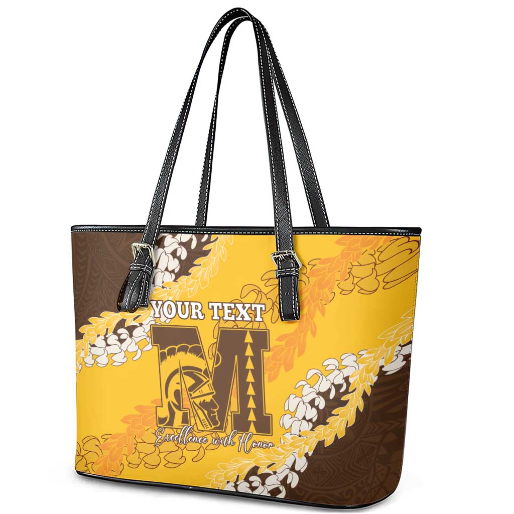 Personalized Mililani Hawaii High School Leather Tote Bag Puakenikeni Lei Hawaiian Pattern - Polynesian Pride