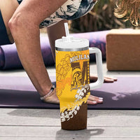 Personalized Mililani Hawaii High School Tumbler With Handle Puakenikeni Lei Hawaiian Pattern - Polynesian Pride