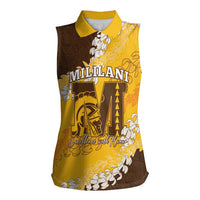 Personalized Mililani Hawaii High School Women Sleeveless Polo Shirt Puakenikeni Lei Hawaiian Pattern LT14 Female Yellow - Polynesian Pride