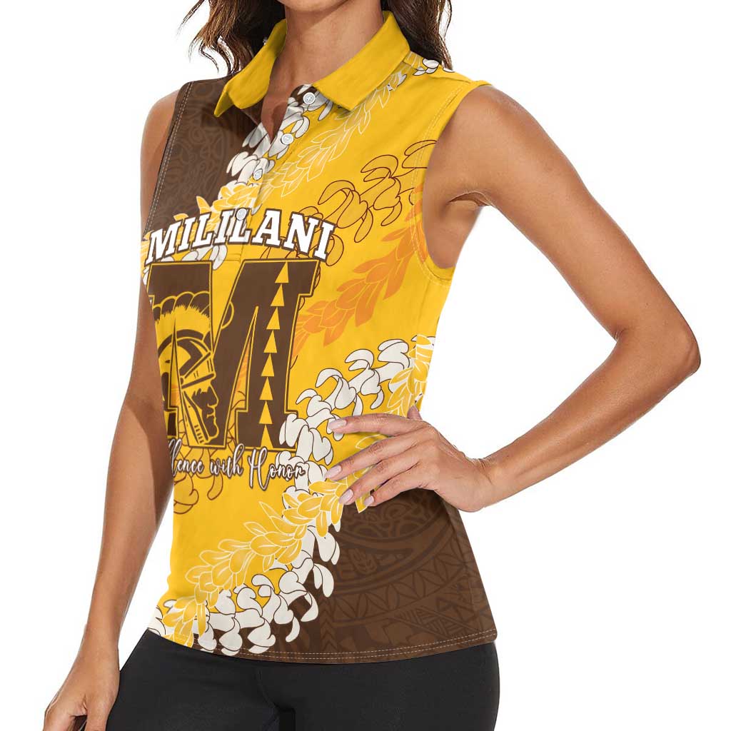 Personalized Mililani Hawaii High School Women Sleeveless Polo Shirt Puakenikeni Lei Hawaiian Pattern LT14 - Polynesian Pride