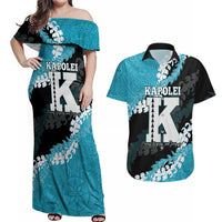 Personalized Kapolei Hawaii High School Couples Matching Off Shoulder Maxi Dress and Hawaiian Shirt Puakenikeni Lei Hawaiian Pattern - Polynesian Pride