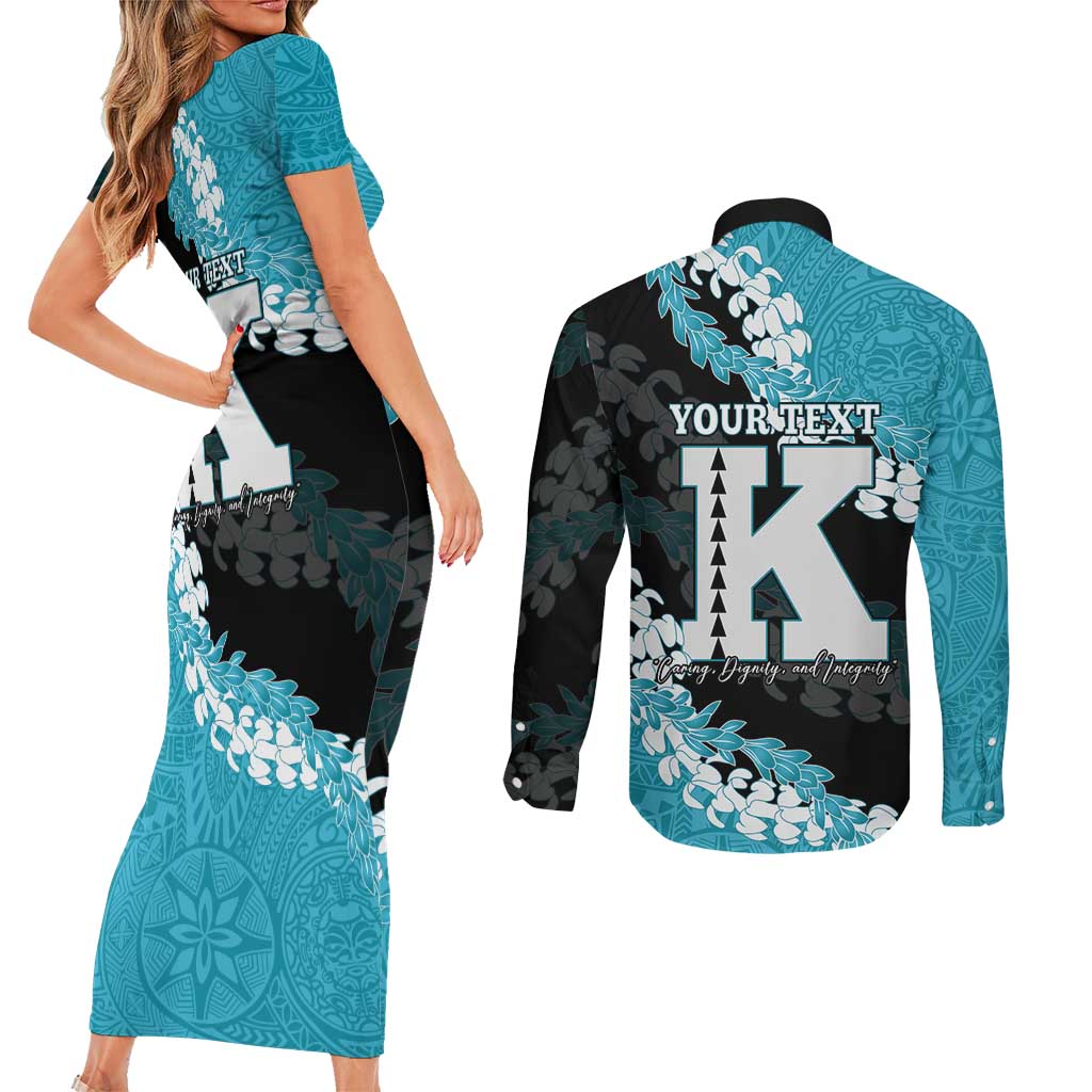 Personalized Kapolei Hawaii High School Couples Matching Short Sleeve Bodycon Dress and Long Sleeve Button Shirt Puakenikeni Lei Hawaiian Pattern - Polynesian Pride