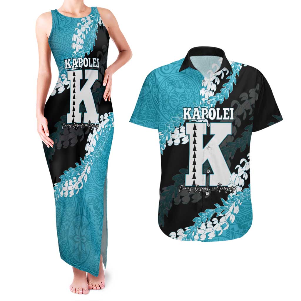 Personalized Kapolei Hawaii High School Couples Matching Tank Maxi Dress and Hawaiian Shirt Puakenikeni Lei Hawaiian Pattern - Polynesian Pride