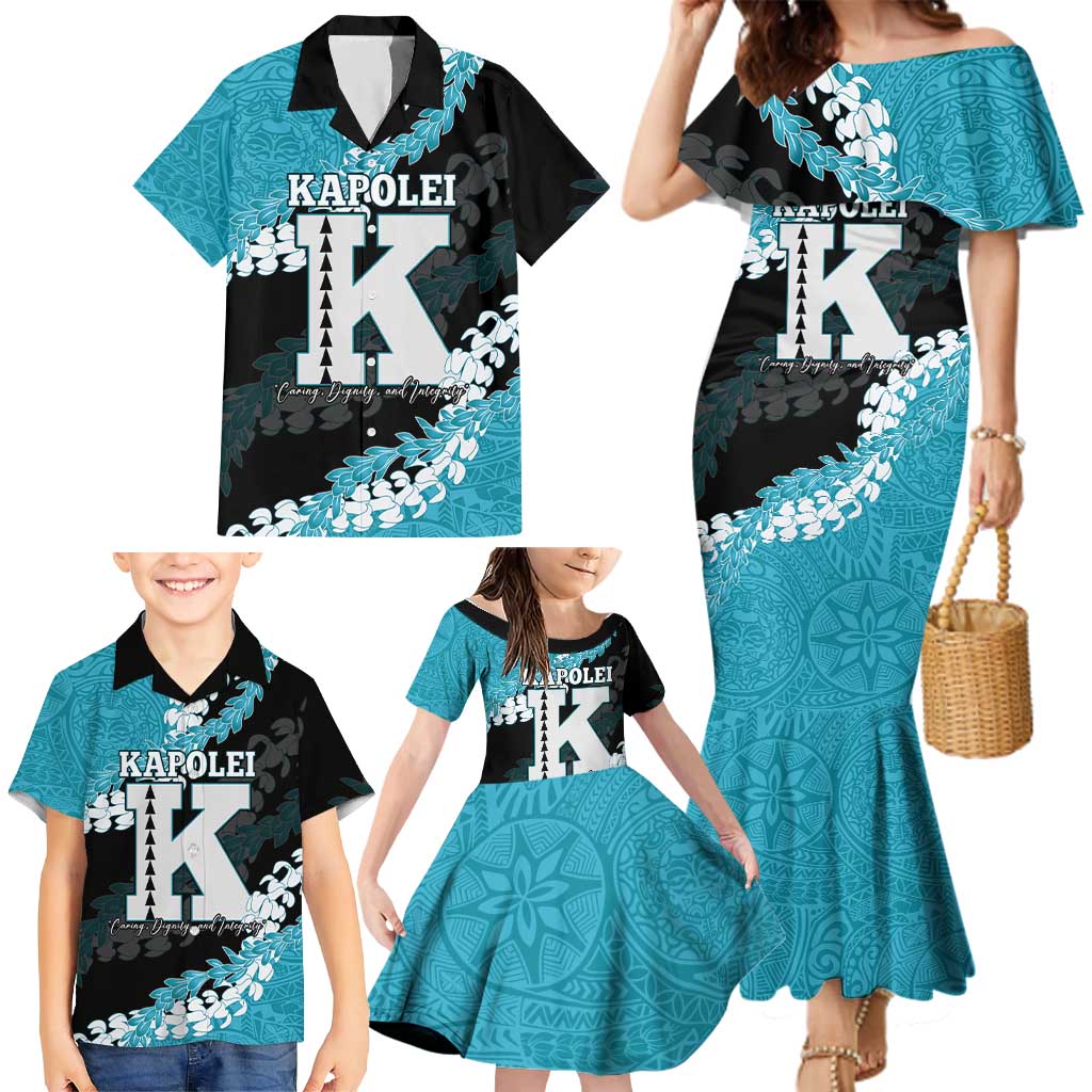 Personalized Kapolei Hawaii High School Family Matching Mermaid Dress and Hawaiian Shirt Puakenikeni Lei Hawaiian Pattern LT14 - Polynesian Pride