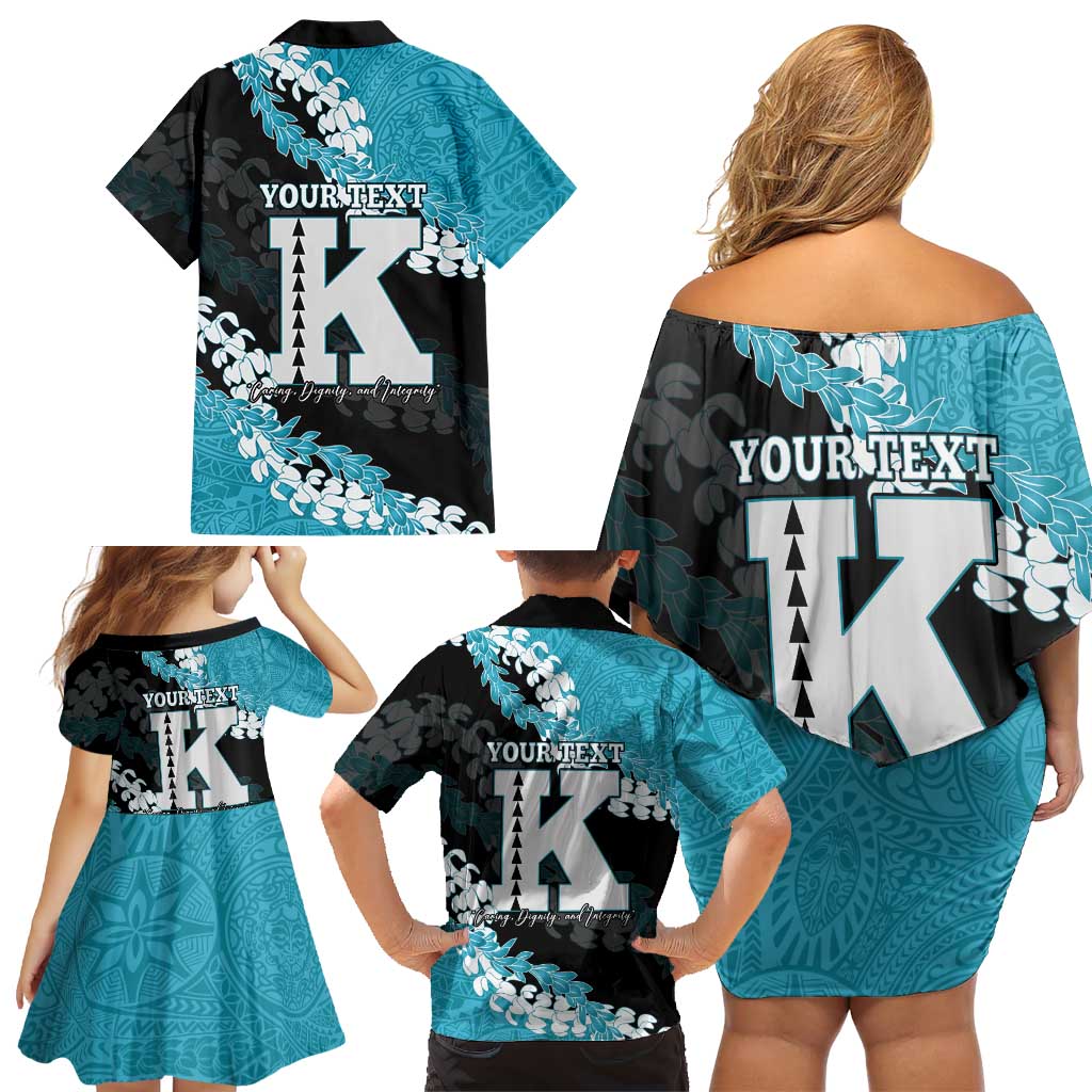 Personalized Kapolei Hawaii High School Family Matching Off Shoulder Short Dress and Hawaiian Shirt Puakenikeni Lei Hawaiian Pattern LT14 - Polynesian Pride