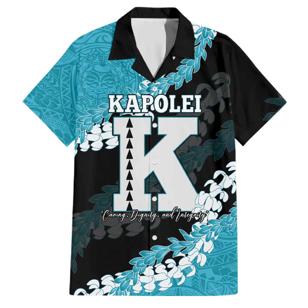 Personalized Kapolei Hawaii High School Family Matching Off Shoulder Short Dress and Hawaiian Shirt Puakenikeni Lei Hawaiian Pattern LT14 Dad's Shirt - Short Sleeve Teal - Polynesian Pride