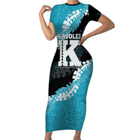 Personalized Kapolei Hawaii High School Family Matching Short Sleeve Bodycon Dress and Hawaiian Shirt Puakenikeni Lei Hawaiian Pattern LT14 Mom's Dress Teal - Polynesian Pride