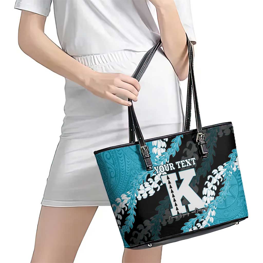 Personalized Kapolei Hawaii High School Leather Tote Bag Puakenikeni Lei Hawaiian Pattern - Polynesian Pride