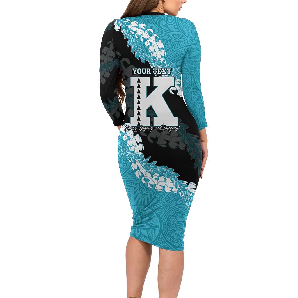Personalized Kapolei Hawaii High School Long Sleeve Bodycon Dress Puakenikeni Lei Hawaiian Pattern - Polynesian Pride