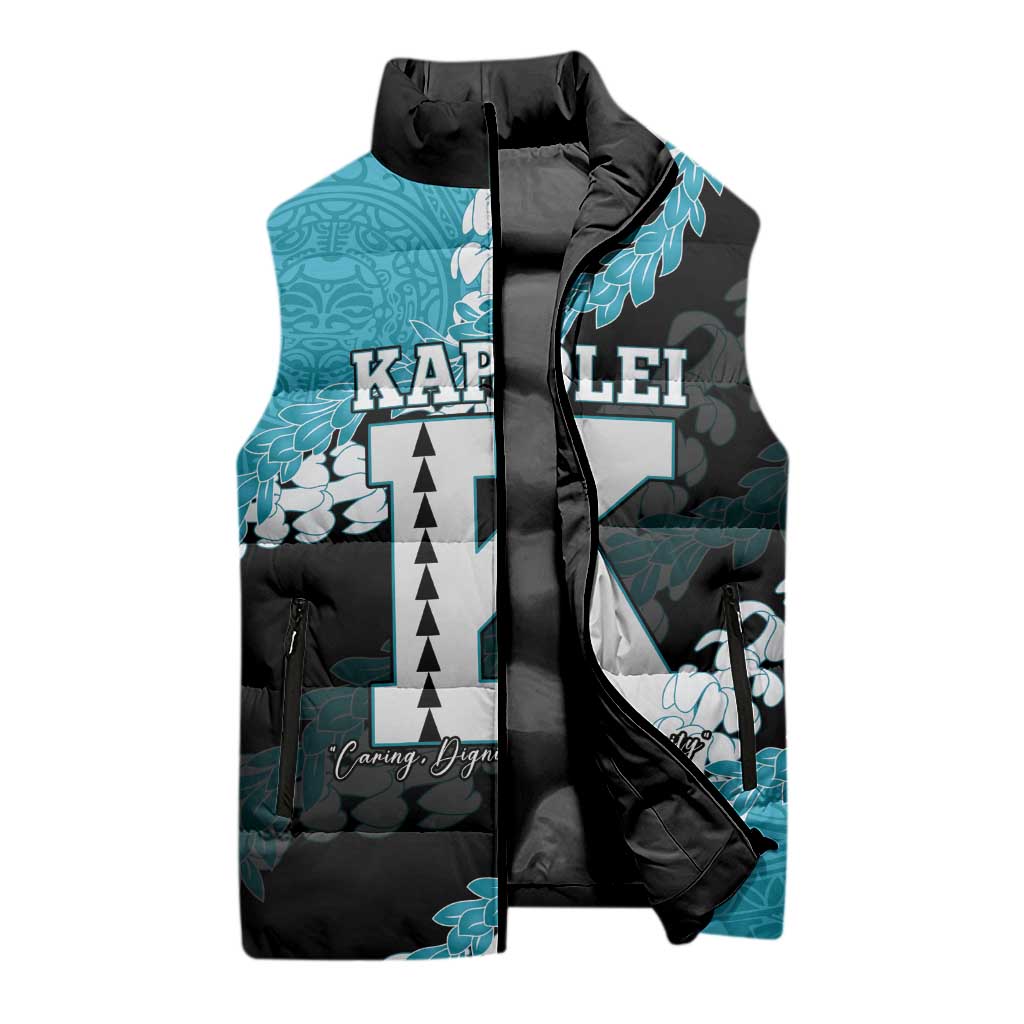 Personalized Kapolei Hawaii High School Sleeveless Puffer Jacket Puakenikeni Lei Hawaiian Pattern - Polynesian Pride