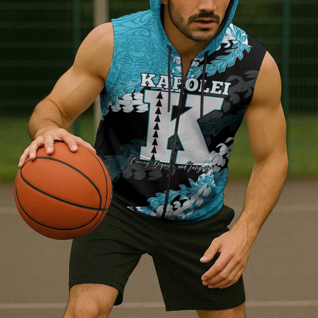Personalized Kapolei Hawaii High School Sleeveless Zip Hoodie Puakenikeni Lei Hawaiian Pattern - Polynesian Pride