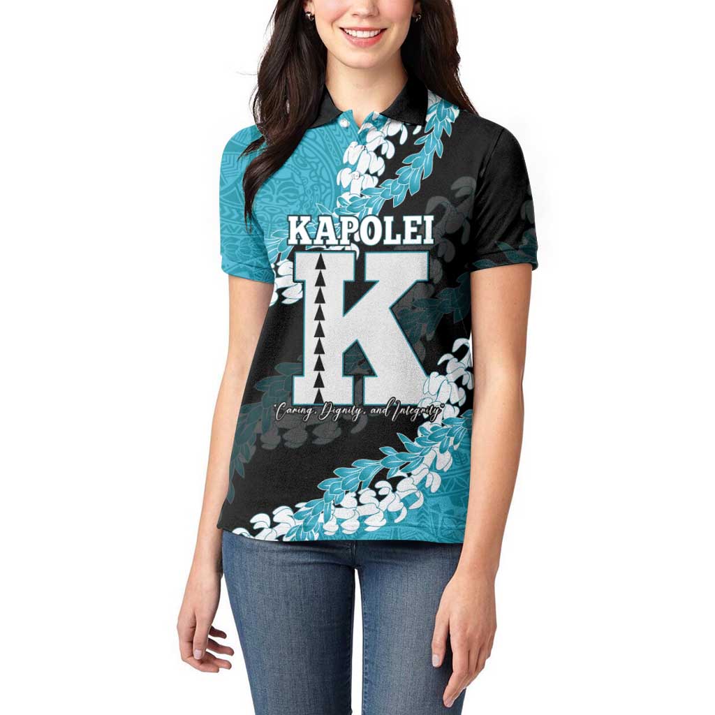 Personalized Kapolei Hawaii High School Women Polo Shirt Puakenikeni Lei Hawaiian Pattern - Polynesian Pride