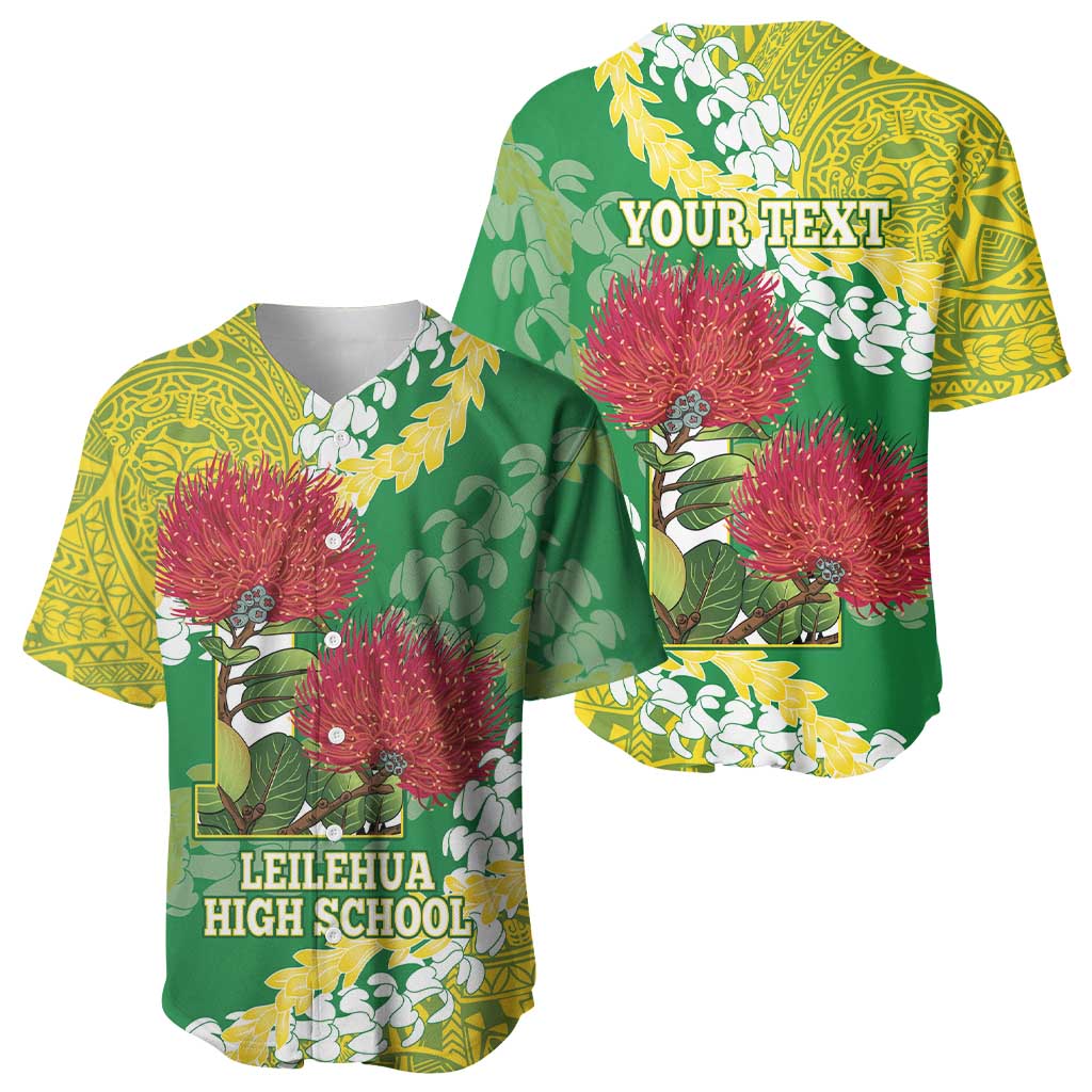 Personalized Leilehua Hawaii High School Baseball Jersey Puakenikeni Lei Hawaiian Pattern - Polynesian Pride