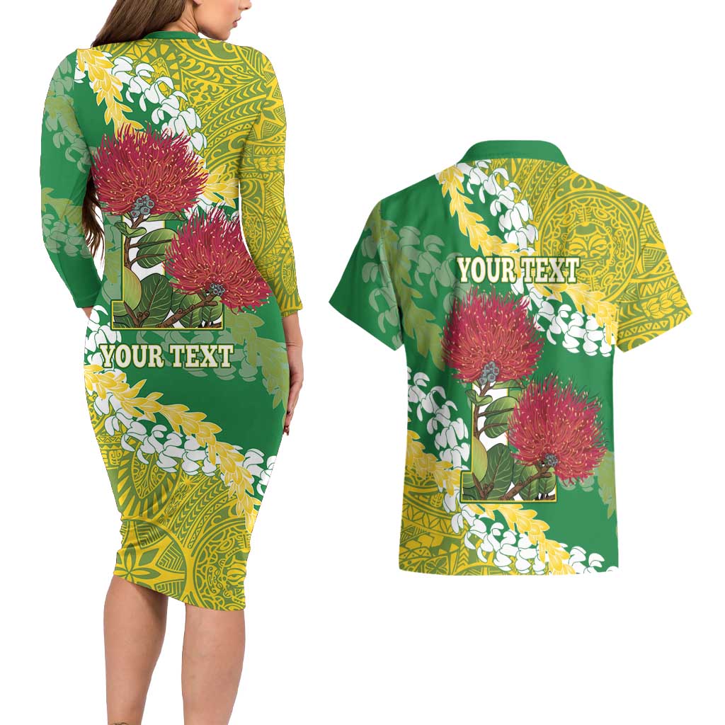 Personalized Leilehua Hawaii High School Couples Matching Long Sleeve Bodycon Dress and Hawaiian Shirt Puakenikeni Lei Hawaiian Pattern LT14 - Polynesian Pride
