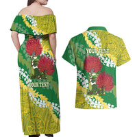 Personalized Leilehua Hawaii High School Couples Matching Off Shoulder Maxi Dress and Hawaiian Shirt Puakenikeni Lei Hawaiian Pattern - Polynesian Pride