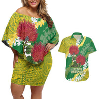 Personalized Leilehua Hawaii High School Couples Matching Off Shoulder Short Dress and Hawaiian Shirt Puakenikeni Lei Hawaiian Pattern - Polynesian Pride