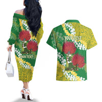 Personalized Leilehua Hawaii High School Couples Matching Off The Shoulder Long Sleeve Dress and Hawaiian Shirt Puakenikeni Lei Hawaiian Pattern LT14 - Polynesian Pride