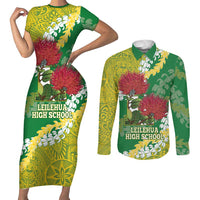 Personalized Leilehua Hawaii High School Couples Matching Short Sleeve Bodycon Dress and Long Sleeve Button Shirt Puakenikeni Lei Hawaiian Pattern - Polynesian Pride