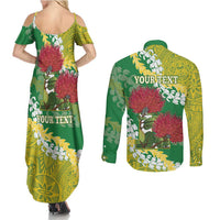 Personalized Leilehua Hawaii High School Couples Matching Summer Maxi Dress and Long Sleeve Button Shirt Puakenikeni Lei Hawaiian Pattern LT14 - Polynesian Pride