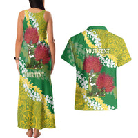 Personalized Leilehua Hawaii High School Couples Matching Tank Maxi Dress and Hawaiian Shirt Puakenikeni Lei Hawaiian Pattern - Polynesian Pride