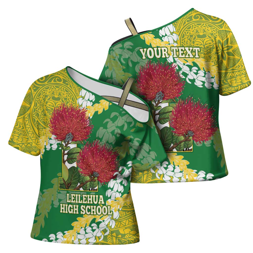 Personalized Leilehua Hawaii High School Cross Shoulder Shirt Puakenikeni Lei Hawaiian Pattern - Polynesian Pride