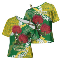 Personalized Leilehua Hawaii High School Cross Shoulder Shirt Puakenikeni Lei Hawaiian Pattern - Polynesian Pride