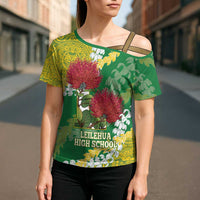Personalized Leilehua Hawaii High School Cross Shoulder Shirt Puakenikeni Lei Hawaiian Pattern - Polynesian Pride