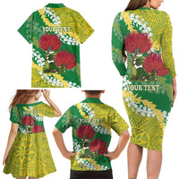Personalized Leilehua Hawaii High School Family Matching Long Sleeve Bodycon Dress and Hawaiian Shirt Puakenikeni Lei Hawaiian Pattern LT14 - Polynesian Pride