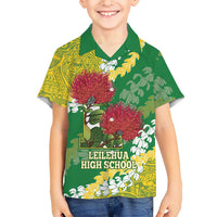 Personalized Leilehua Hawaii High School Family Matching Long Sleeve Bodycon Dress and Hawaiian Shirt Puakenikeni Lei Hawaiian Pattern LT14 Son's Shirt Green - Polynesian Pride