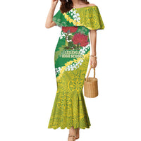Personalized Leilehua Hawaii High School Family Matching Mermaid Dress and Hawaiian Shirt Puakenikeni Lei Hawaiian Pattern LT14 Mom's Dress Green - Polynesian Pride