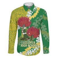 Personalized Leilehua Hawaii High School Family Matching Summer Maxi Dress and Hawaiian Shirt Puakenikeni Lei Hawaiian Pattern LT14 Dad's Shirt - Long Sleeve Green - Polynesian Pride