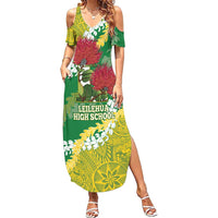 Personalized Leilehua Hawaii High School Family Matching Summer Maxi Dress and Hawaiian Shirt Puakenikeni Lei Hawaiian Pattern LT14 Mom's Dress Green - Polynesian Pride