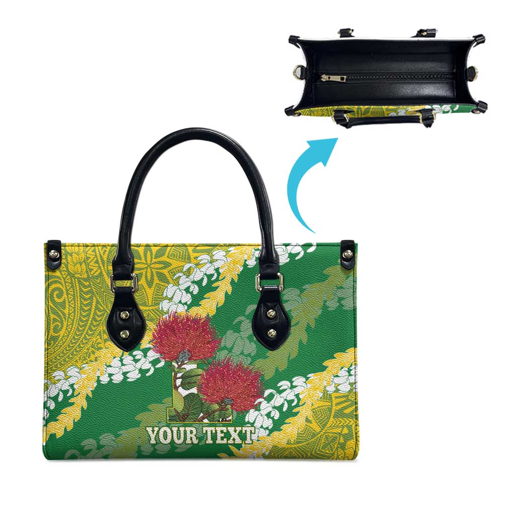 Personalized Leilehua Hawaii High School Leather Bag Puakenikeni Lei Hawaiian Pattern - Polynesian Pride