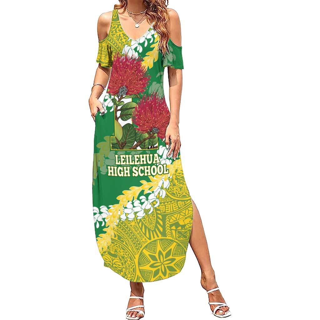 Personalized Leilehua Hawaii High School Summer Maxi Dress Puakenikeni Lei Hawaiian Pattern - Polynesian Pride