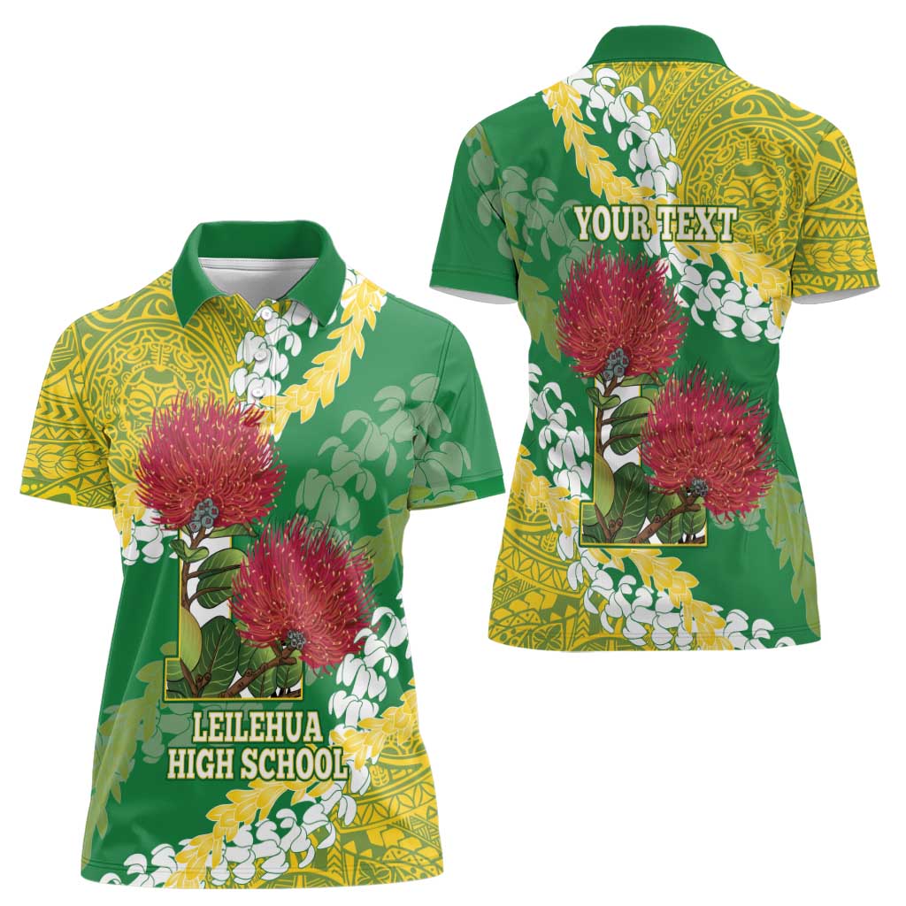 Personalized Leilehua Hawaii High School Women Polo Shirt Puakenikeni Lei Hawaiian Pattern - Polynesian Pride