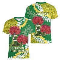 Personalized Leilehua Hawaii High School Women V-Neck T-Shirt Puakenikeni Lei Hawaiian Pattern - Polynesian Pride