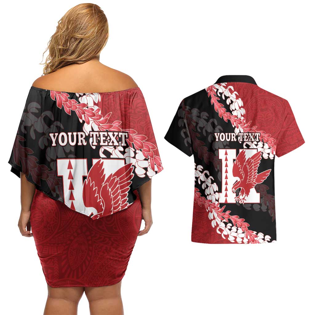 Personalized Kalani Hawaii High School Couples Matching Off Shoulder Short Dress and Hawaiian Shirt Puakenikeni Lei Hawaiian Pattern - Polynesian Pride