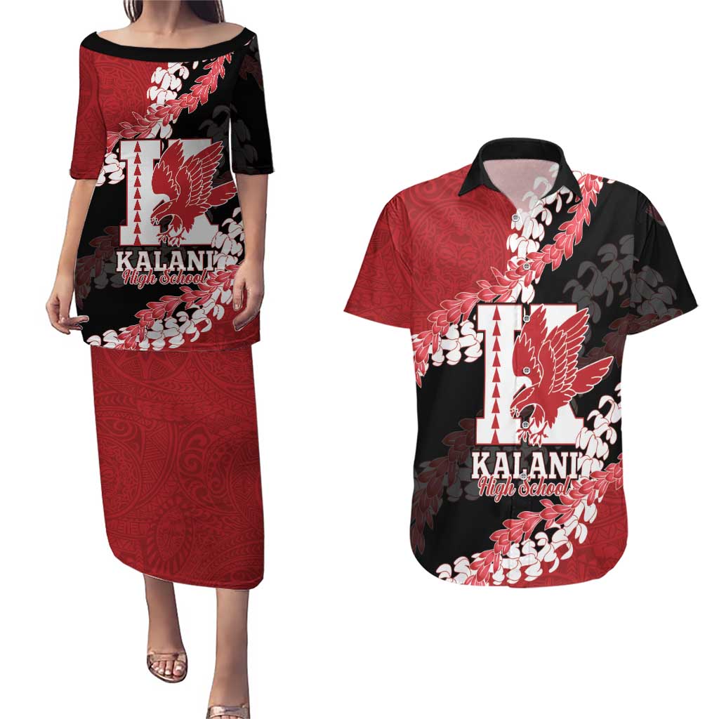 Personalized Kalani Hawaii High School Couples Matching Puletasi and Hawaiian Shirt Puakenikeni Lei Hawaiian Pattern - Polynesian Pride