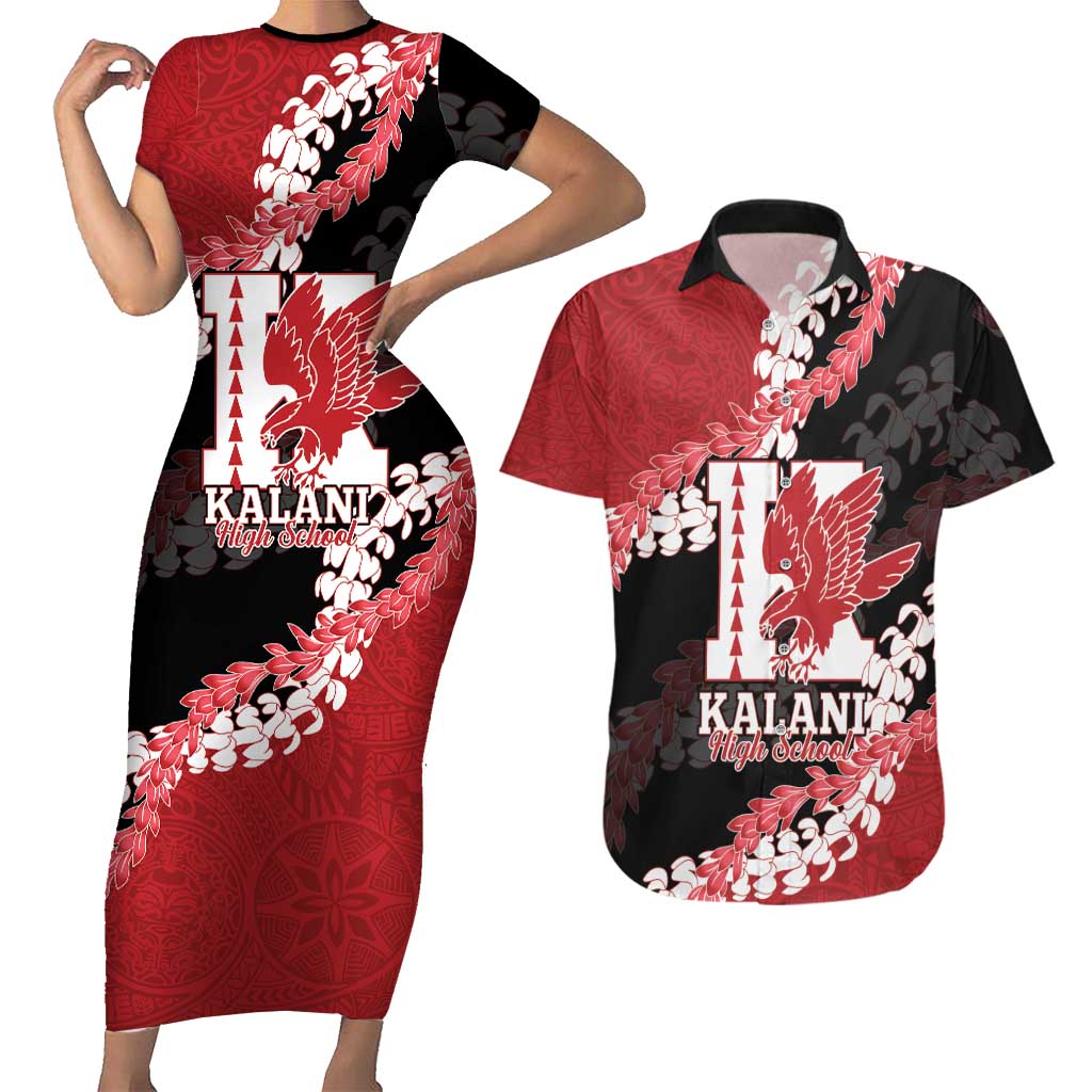 Personalized Kalani Hawaii High School Couples Matching Short Sleeve Bodycon Dress and Hawaiian Shirt Puakenikeni Lei Hawaiian Pattern - Polynesian Pride