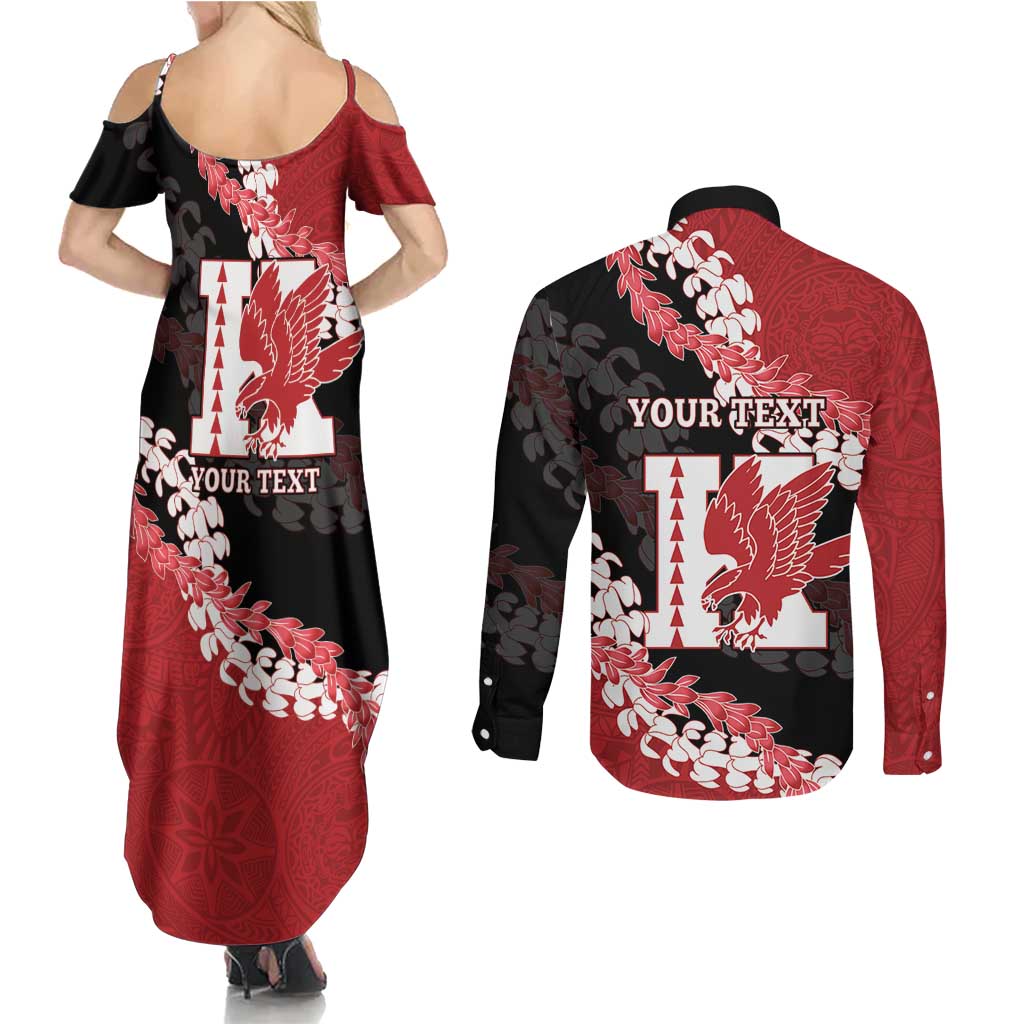 Personalized Kalani Hawaii High School Couples Matching Summer Maxi Dress and Long Sleeve Button Shirt Puakenikeni Lei Hawaiian Pattern - Polynesian Pride
