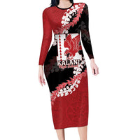 Personalized Kalani Hawaii High School Family Matching Long Sleeve Bodycon Dress and Hawaiian Shirt Puakenikeni Lei Hawaiian Pattern LT14 Mom's Dress Red - Polynesian Pride