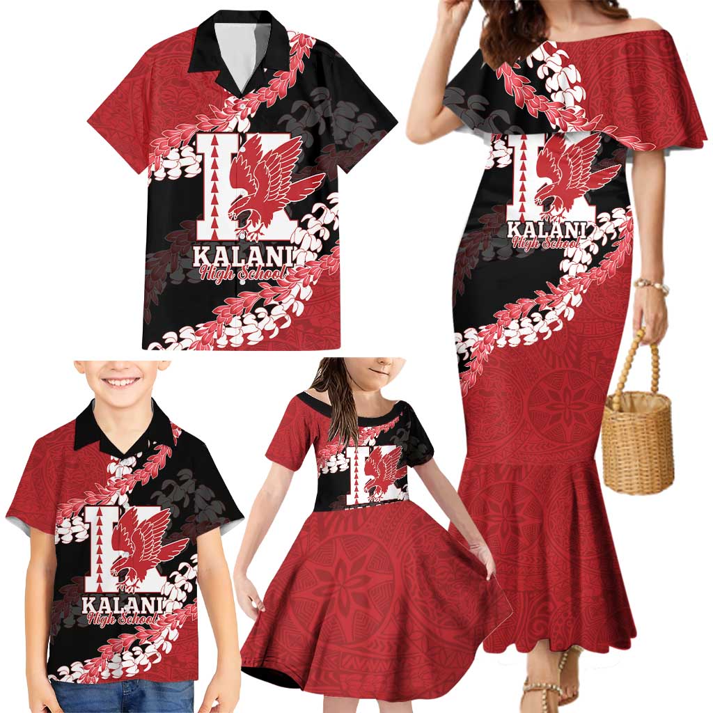 Personalized Kalani Hawaii High School Family Matching Mermaid Dress and Hawaiian Shirt Puakenikeni Lei Hawaiian Pattern - Polynesian Pride